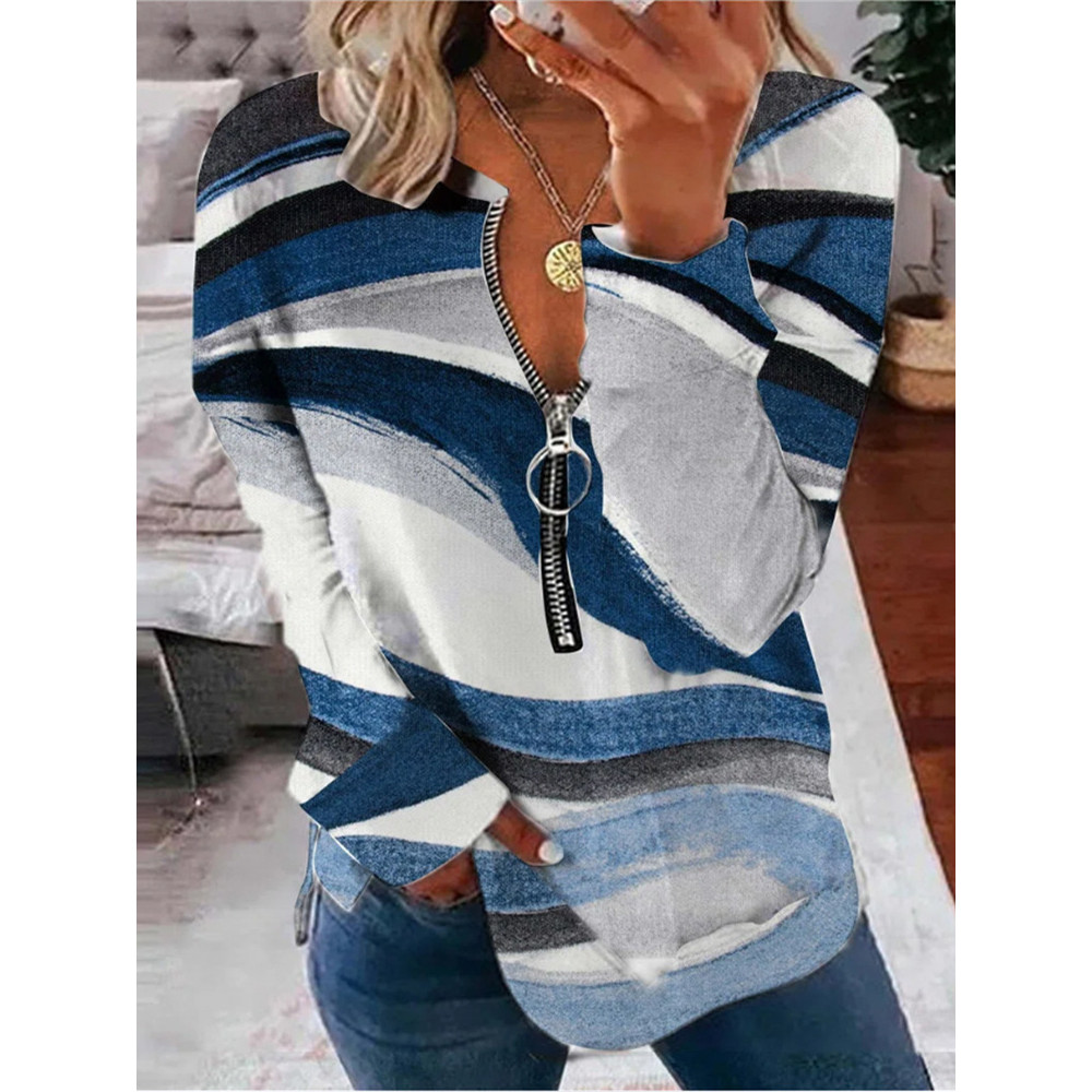 Geometric Print Zip Long Sleeve Sweatshirt