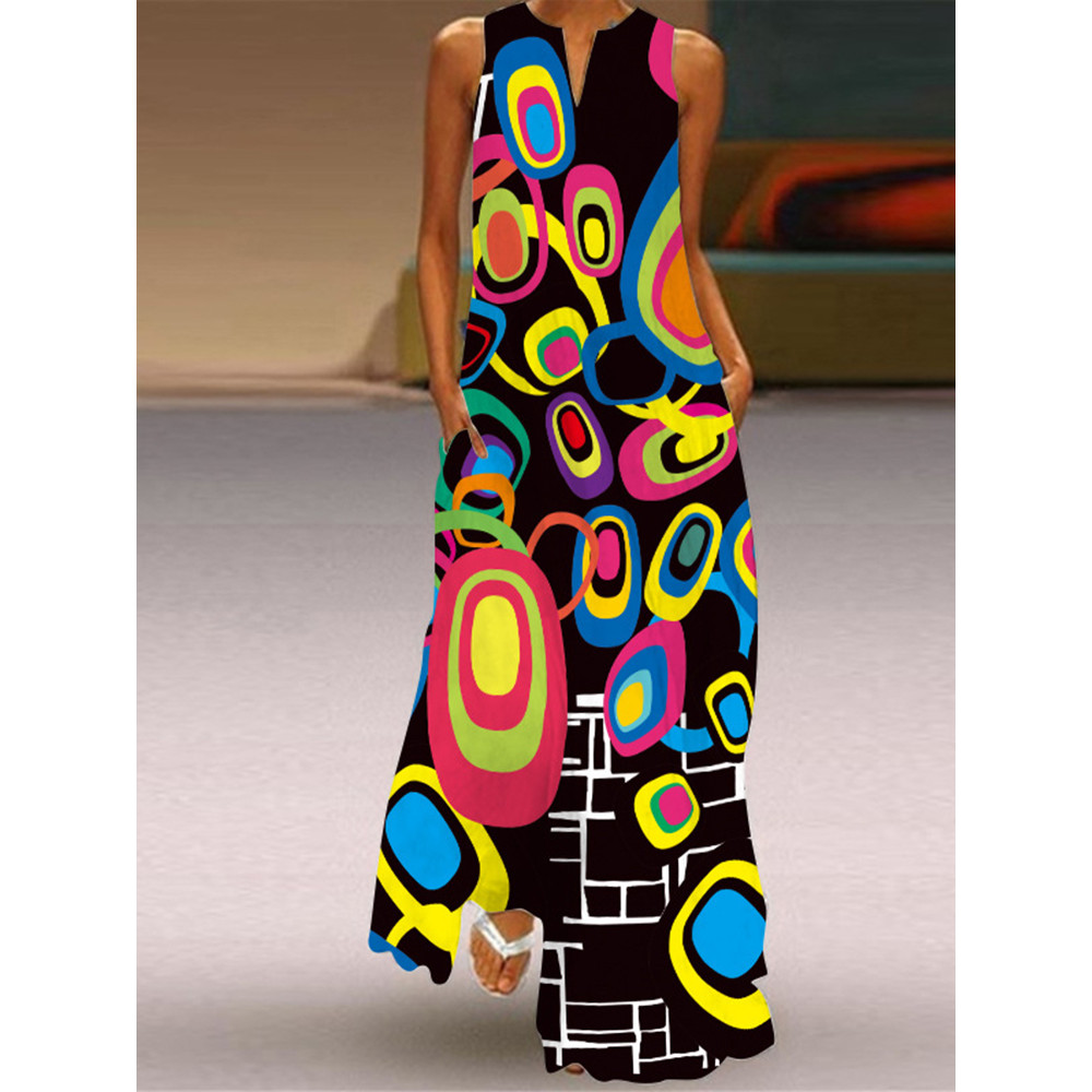 Geometric Printed Sleeveless Maxi Dress