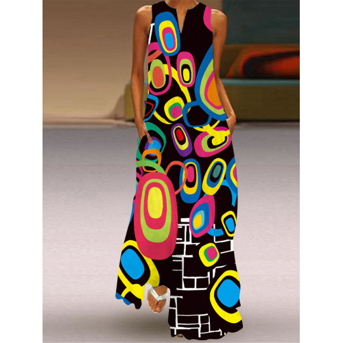 Geometric Printed Sleeveless Maxi Dress