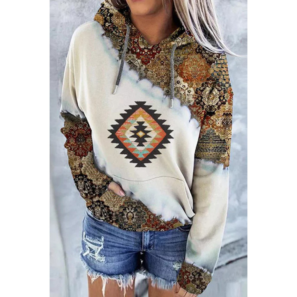 Geometric Tribal Print Color Block Long Sleeve Sweatshirt