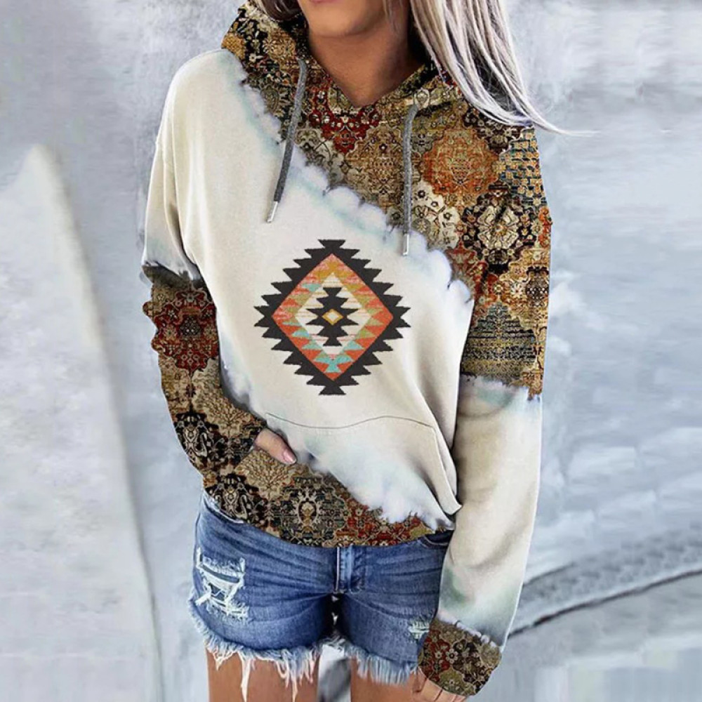 Geometric Tribal Print Color Block Long Sleeve Sweatshirt