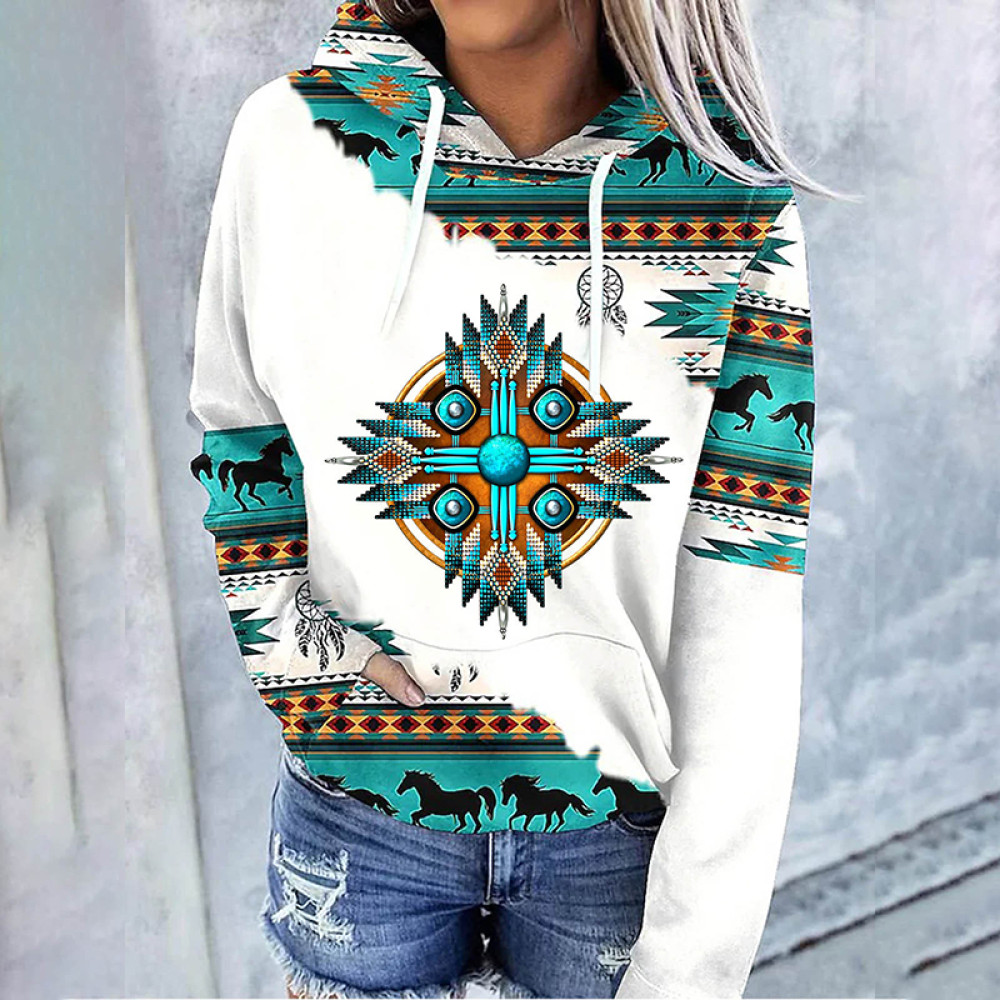 Geometric Tribal Print Long Sleeve Sweatshirt