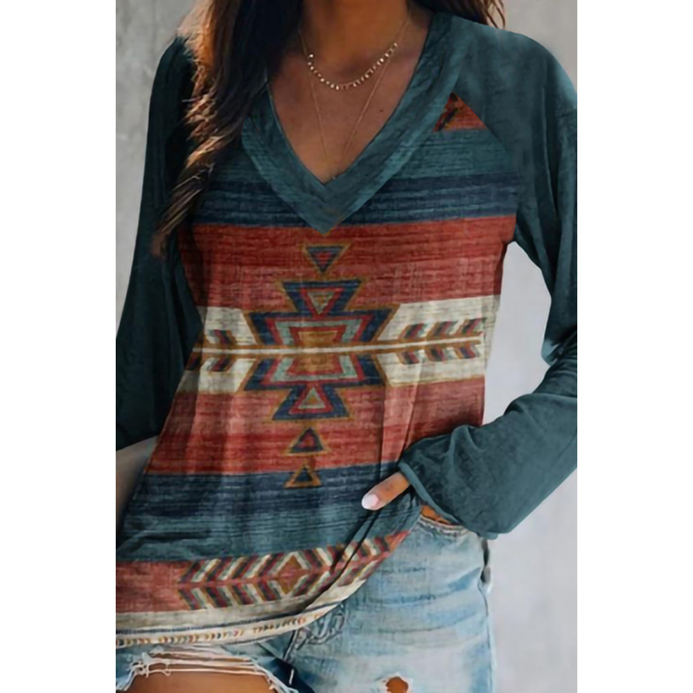 Geometric Tribal Print Long Sleeve T-Shirt