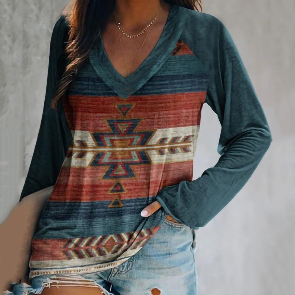 Geometric Tribal Print Long Sleeve T-Shirt