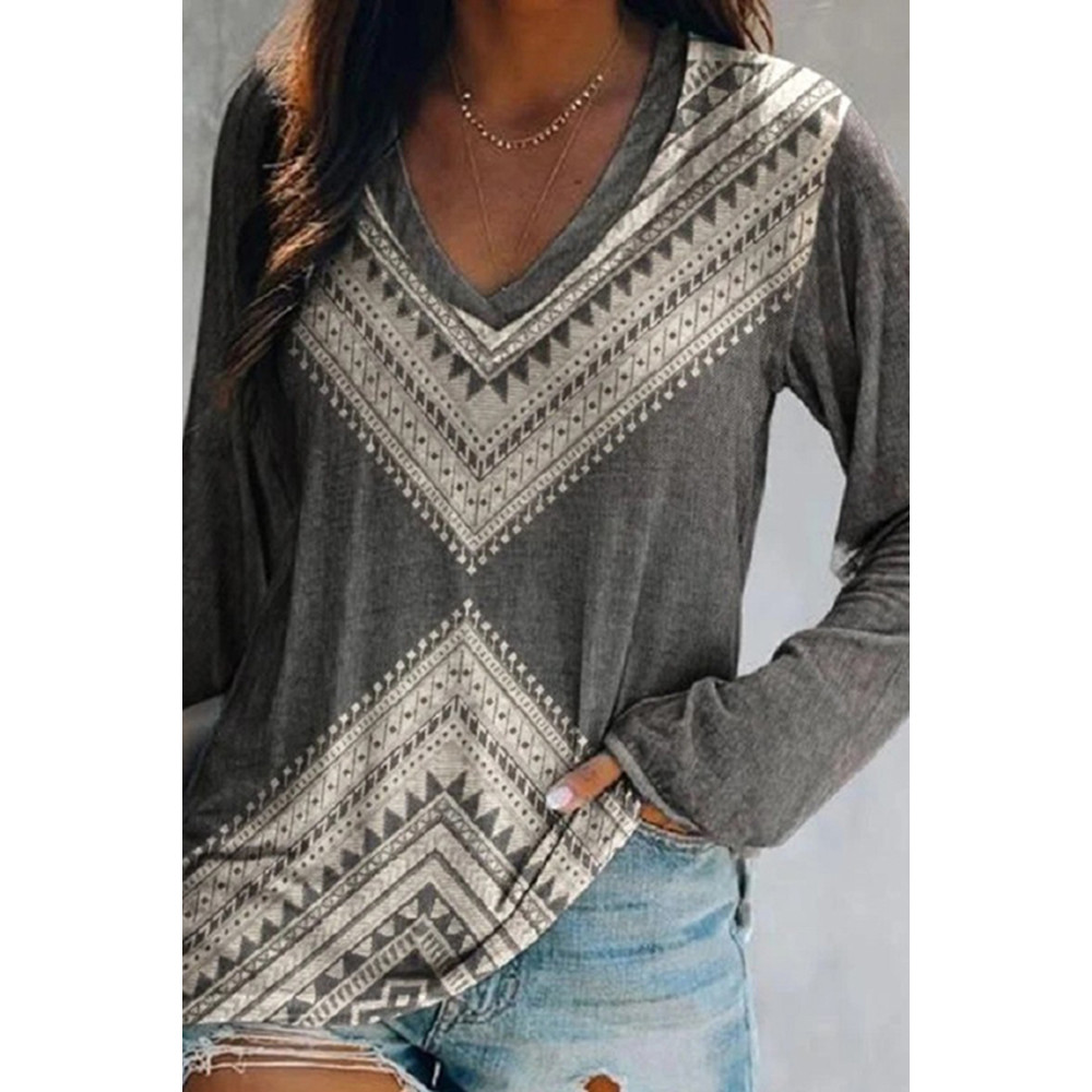 Geometric Tribal Print Long Sleeve T-Shirt