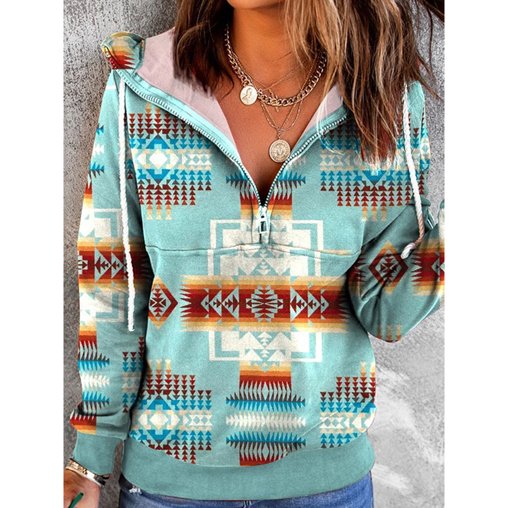 Geometric Tribal Printed Long Sleeve Sweatshirt