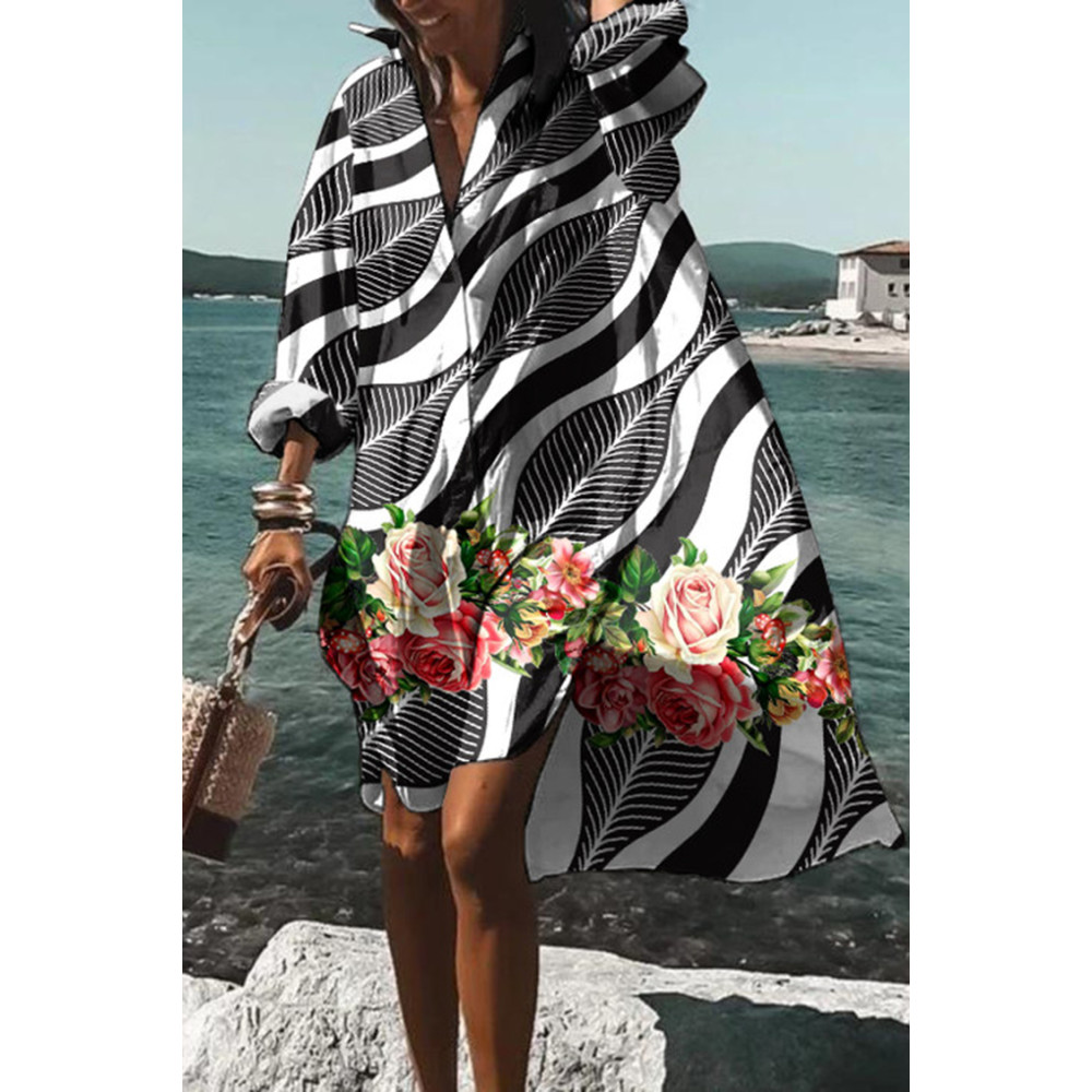 Geometric Wavy Floral Print Midi Dress