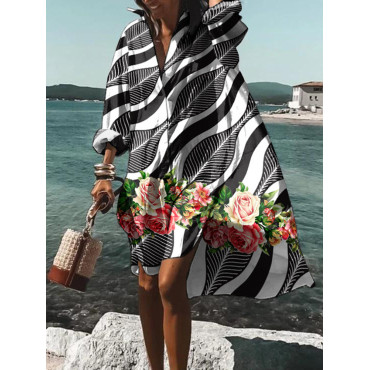 Geometric Wavy Floral Print Midi Dress