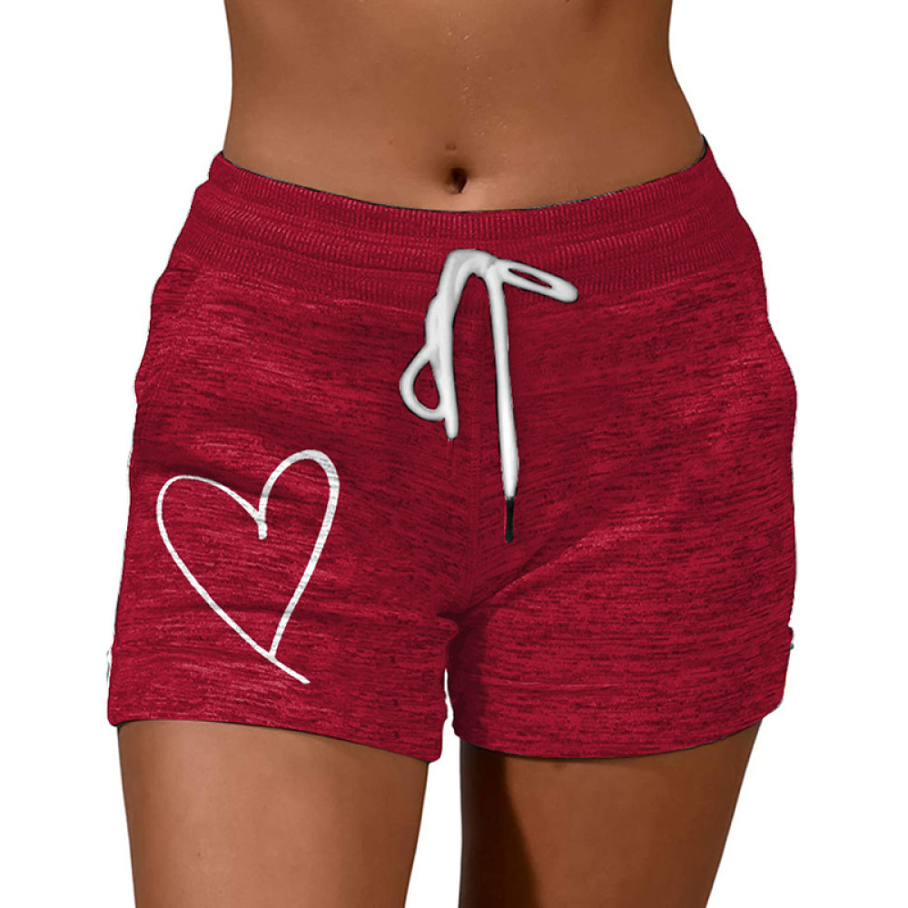 Geometry Heart Printed Casual Drawstring Shorts