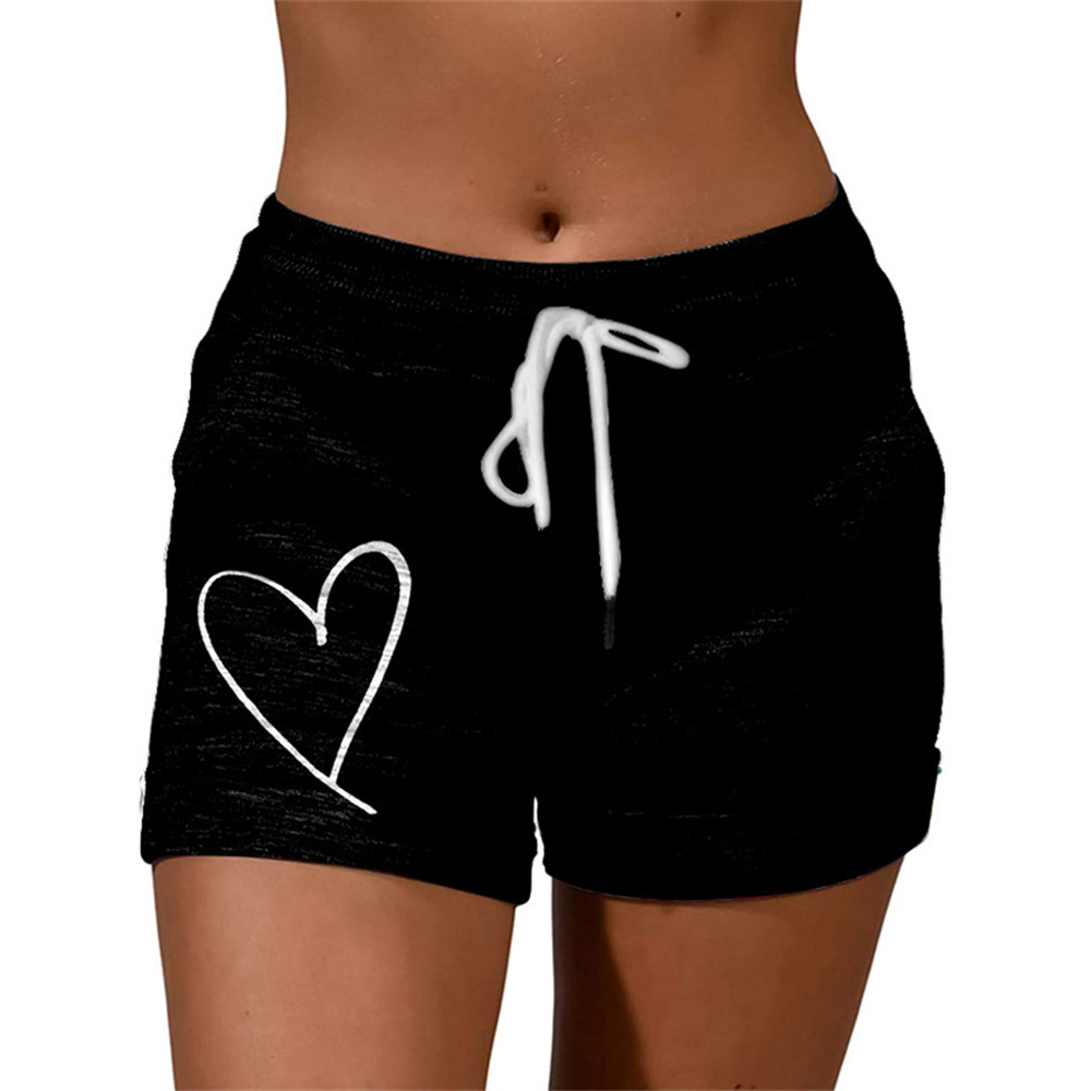 Geometry Heart Printed Casual Drawstring Shorts