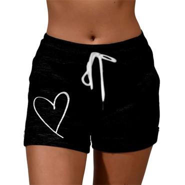 Geometry Heart Printed Casual Drawstring Shorts