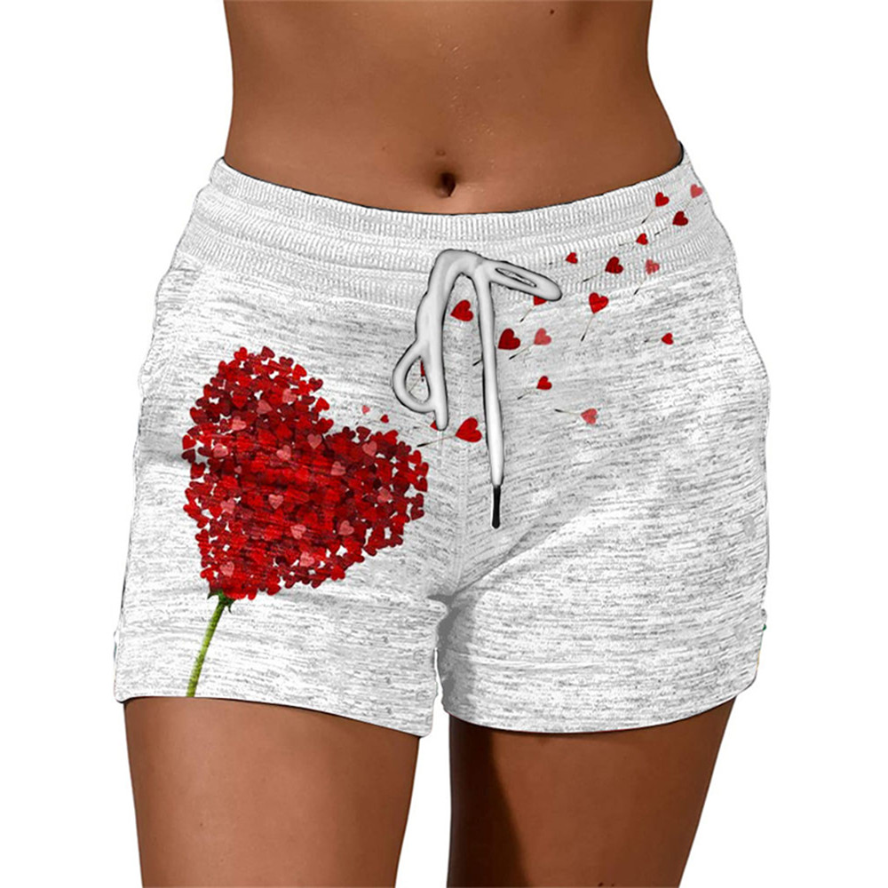 Geometry Heart Printed Drawstring Shorts