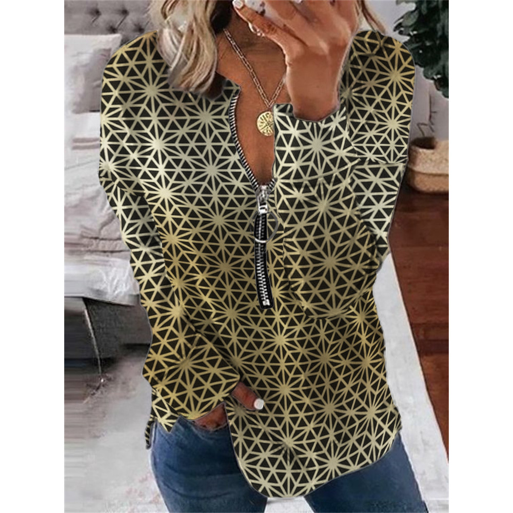 Golden Sacred Geometry Print Zip Up Sweatshirt