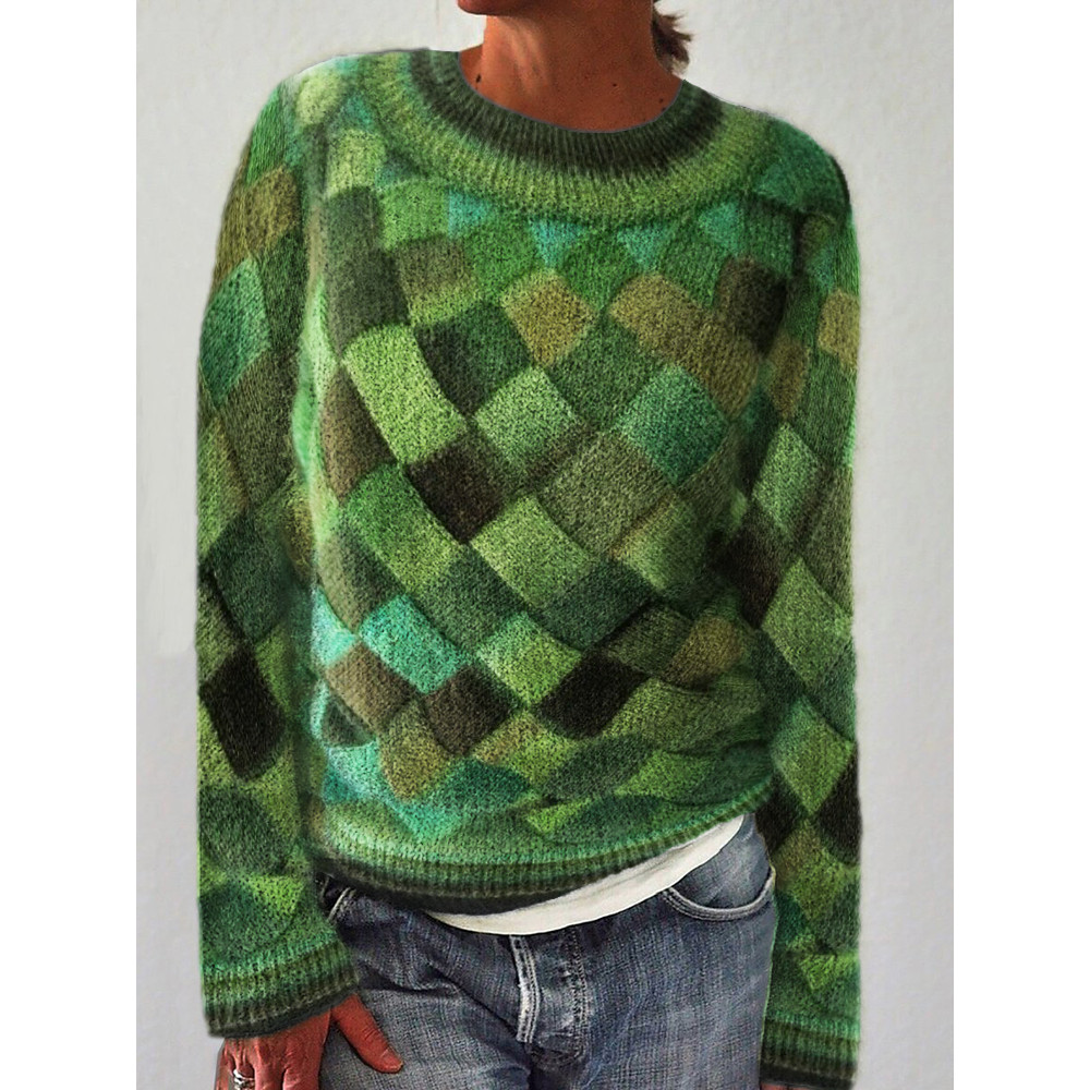 Gradient Geometric Knit Art Cozy Sweater