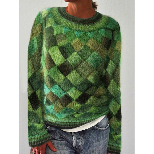 Gradient Geometric Knit Art Cozy Sweater