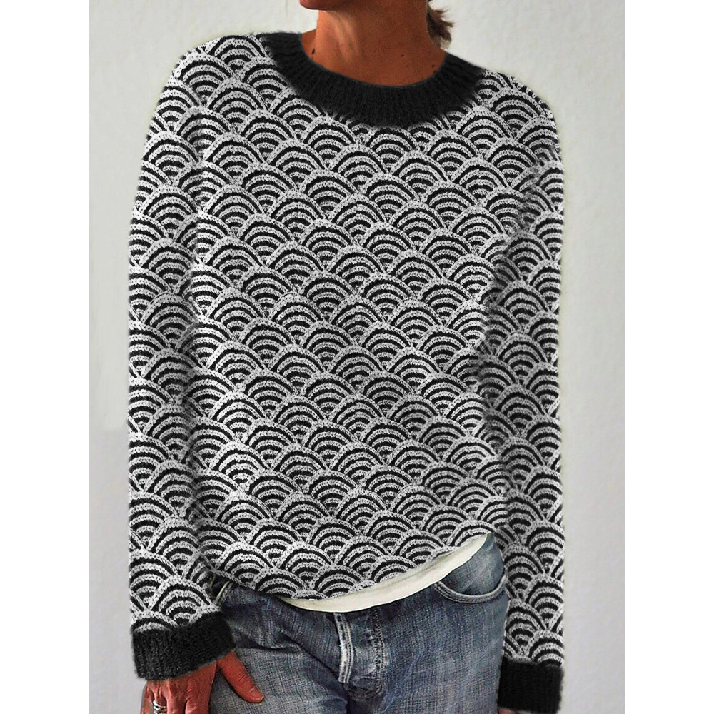 Japanese Sea Waves Inspired Knit Art Cozy Sweater