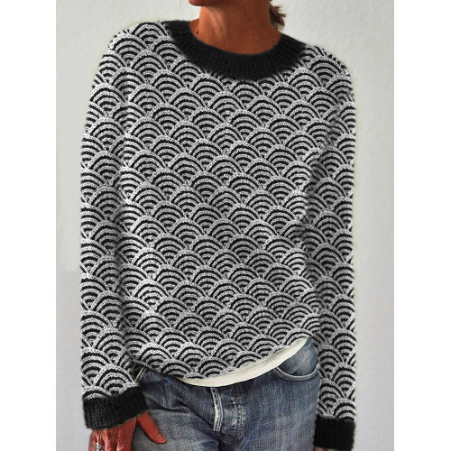 Japanese Sea Waves Inspired Knit Art Cozy Sweater