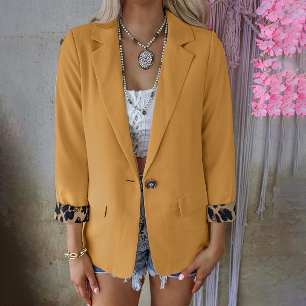 Leopard Stitched Long Sleeve Blazer