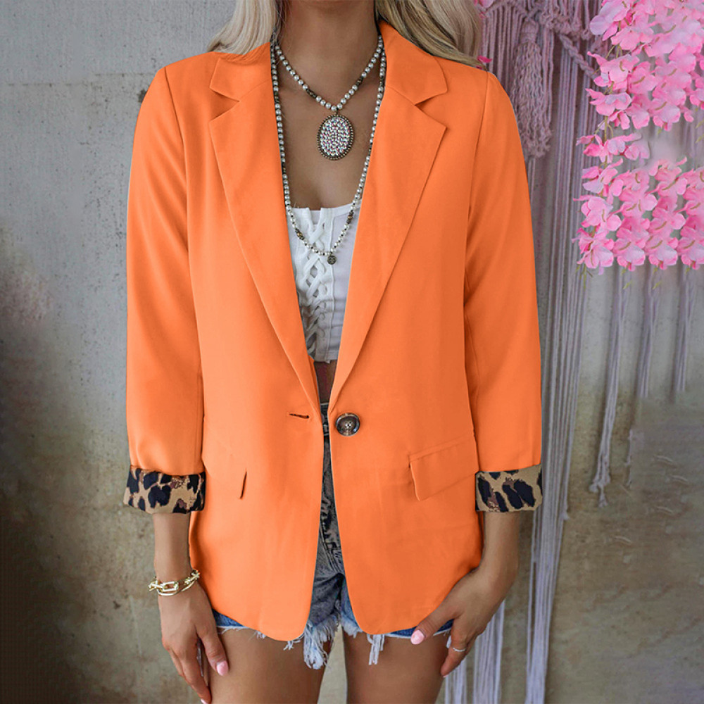 Leopard Stitched Long Sleeve Blazer