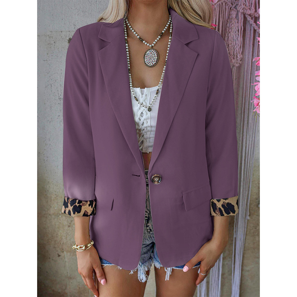 Leopard Stitched Long Sleeve Blazer