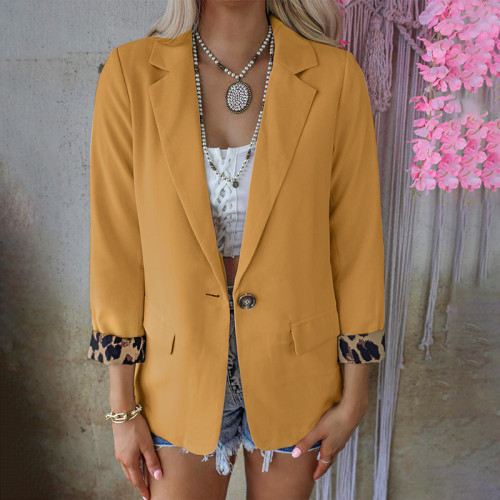Leopard Stitched Long Sleeve Blazer