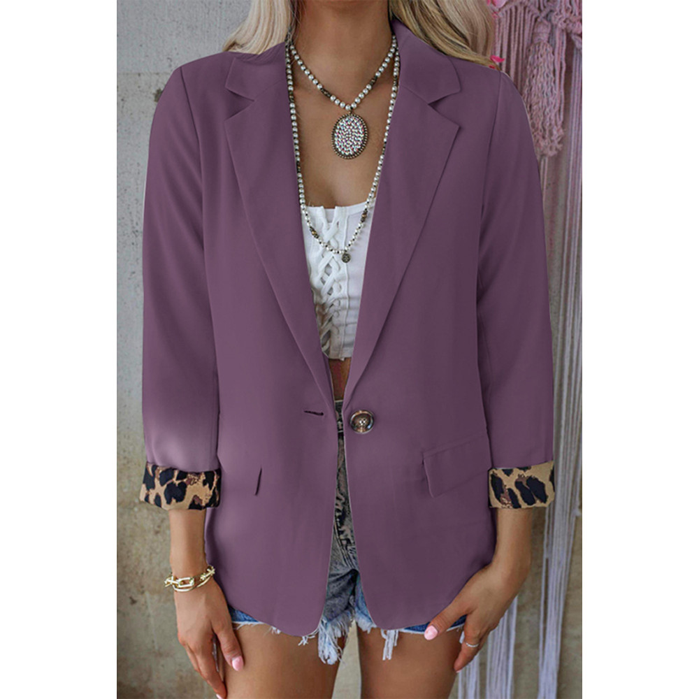 Leopard Stitched Long Sleeve Blazer
