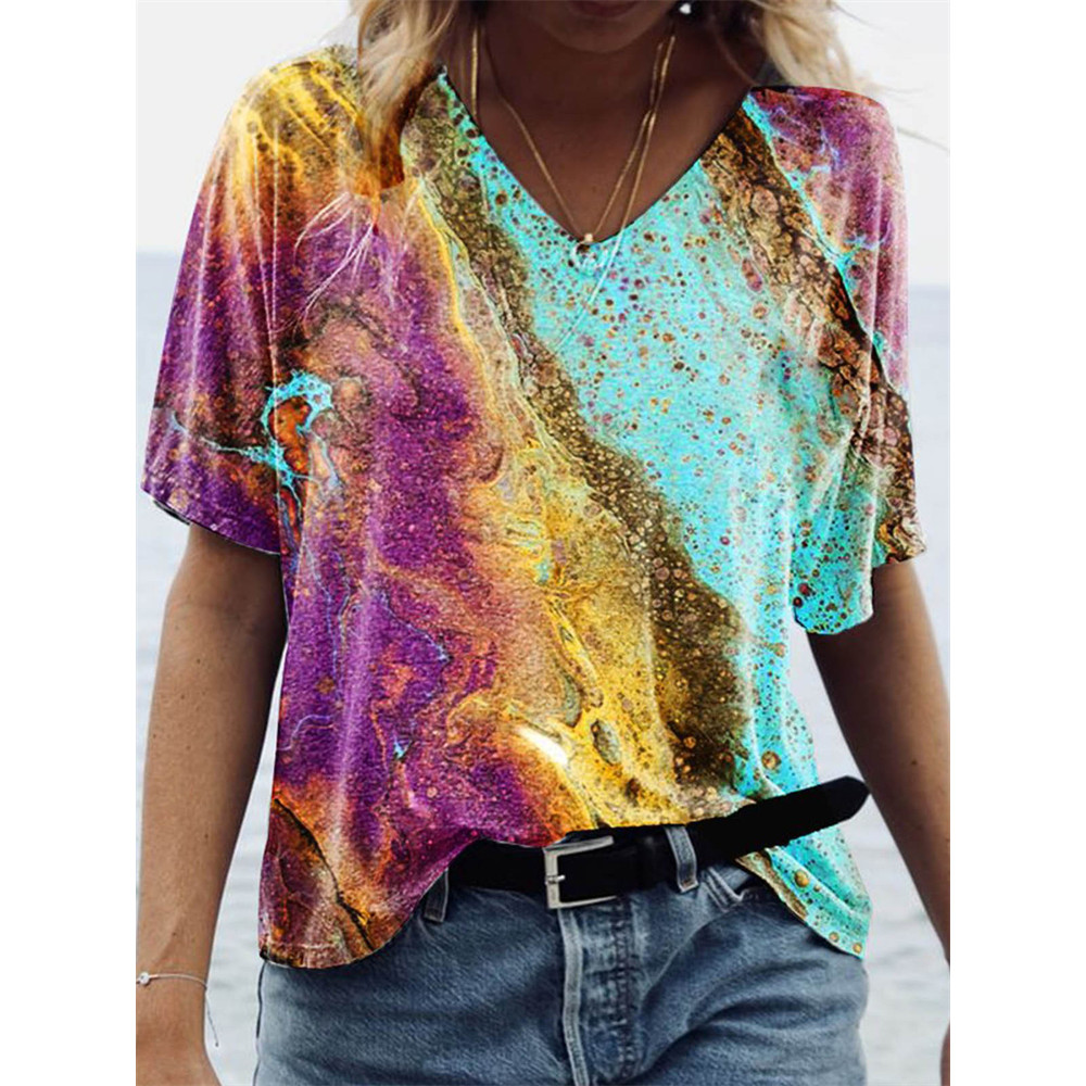 Marble Pattern Art V Neck T Shirt
