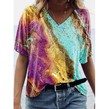 Marble Pattern Art V Neck T Shirt