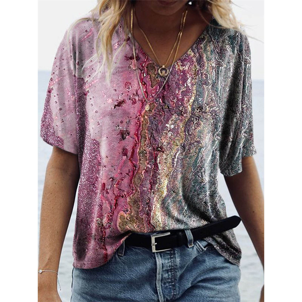 Marble Pattern Art V Neck T Shirt