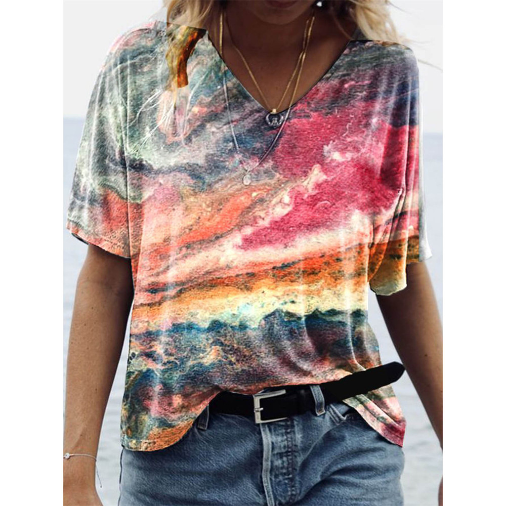 Marble Pattern Art V Neck T Shirt