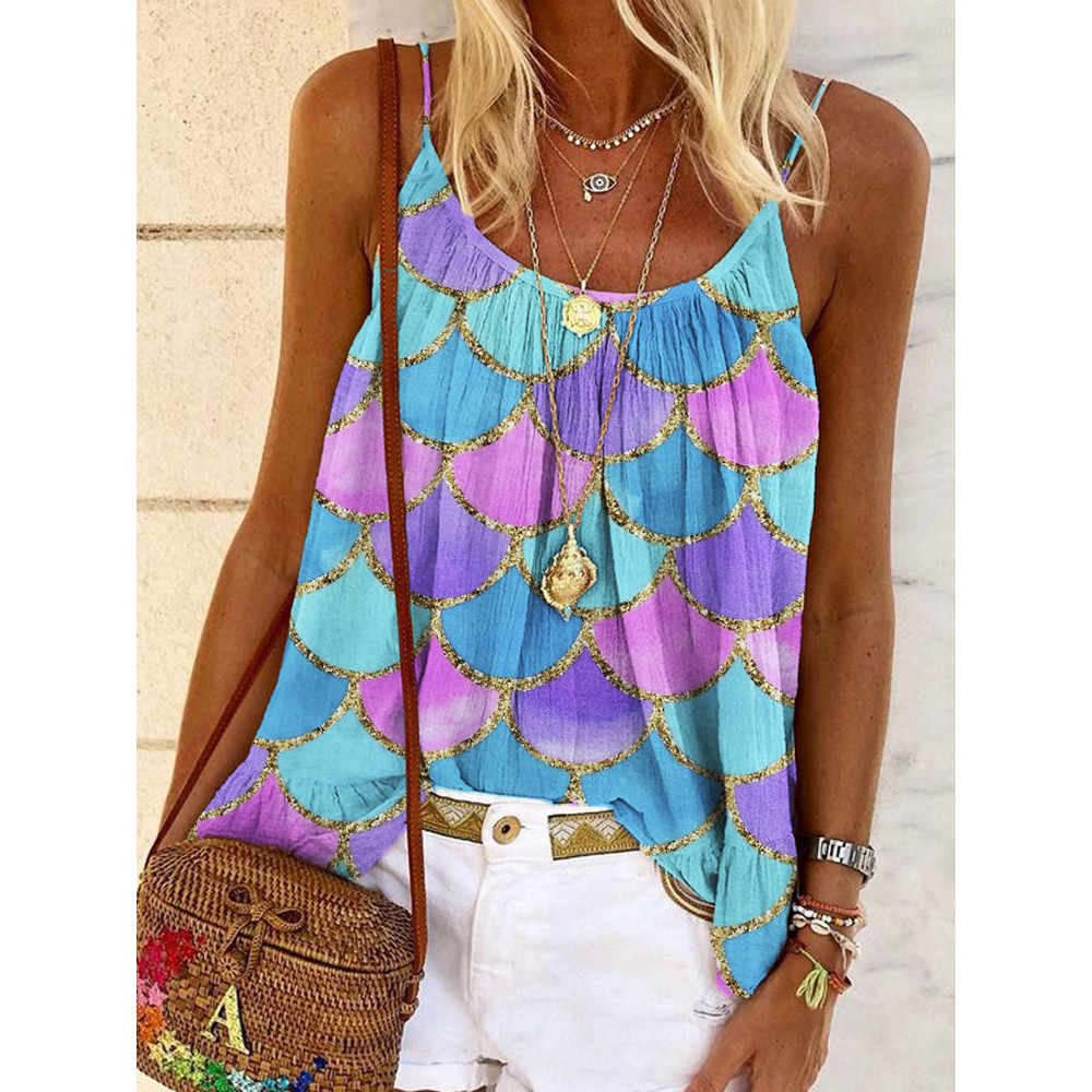 Mermaid Inspired Geometric Pleated Cami Top