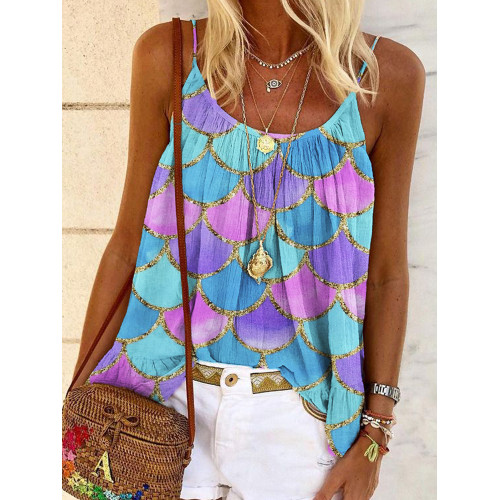 Mermaid Inspired Geometric Pleated Cami Top