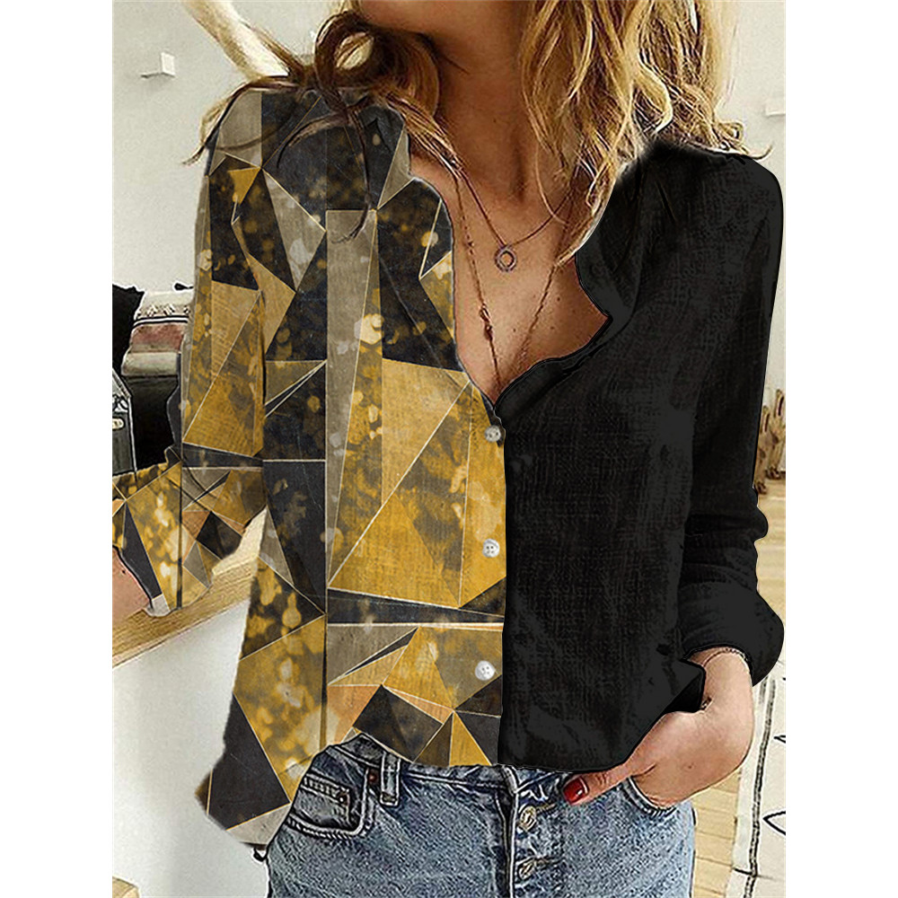 Modern Triangles Print Patchwork Blouse