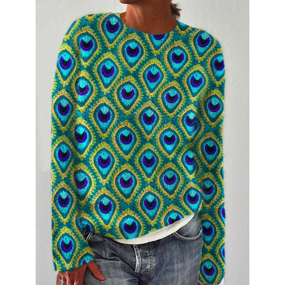 Peacock Feathers Crochet Art Cozy Sweater