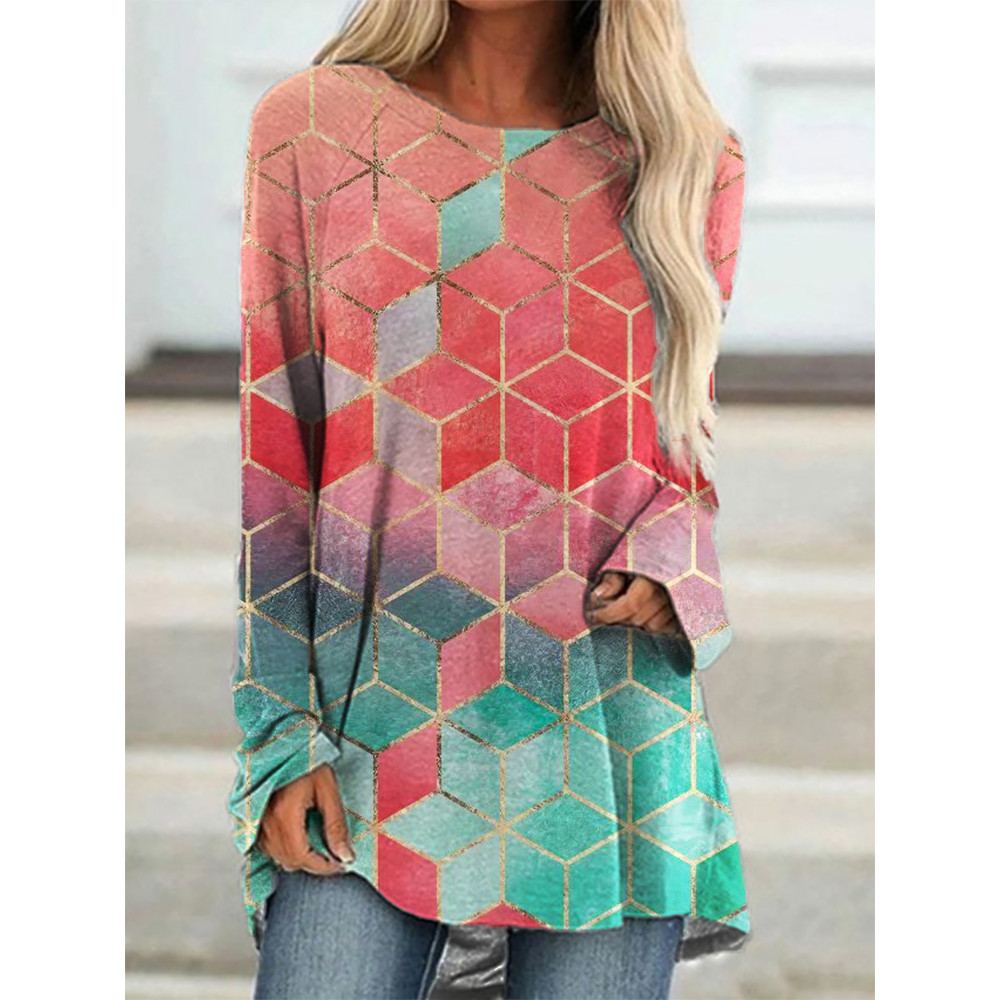 Pink Beach Gradient Geometric A Line T Shirt