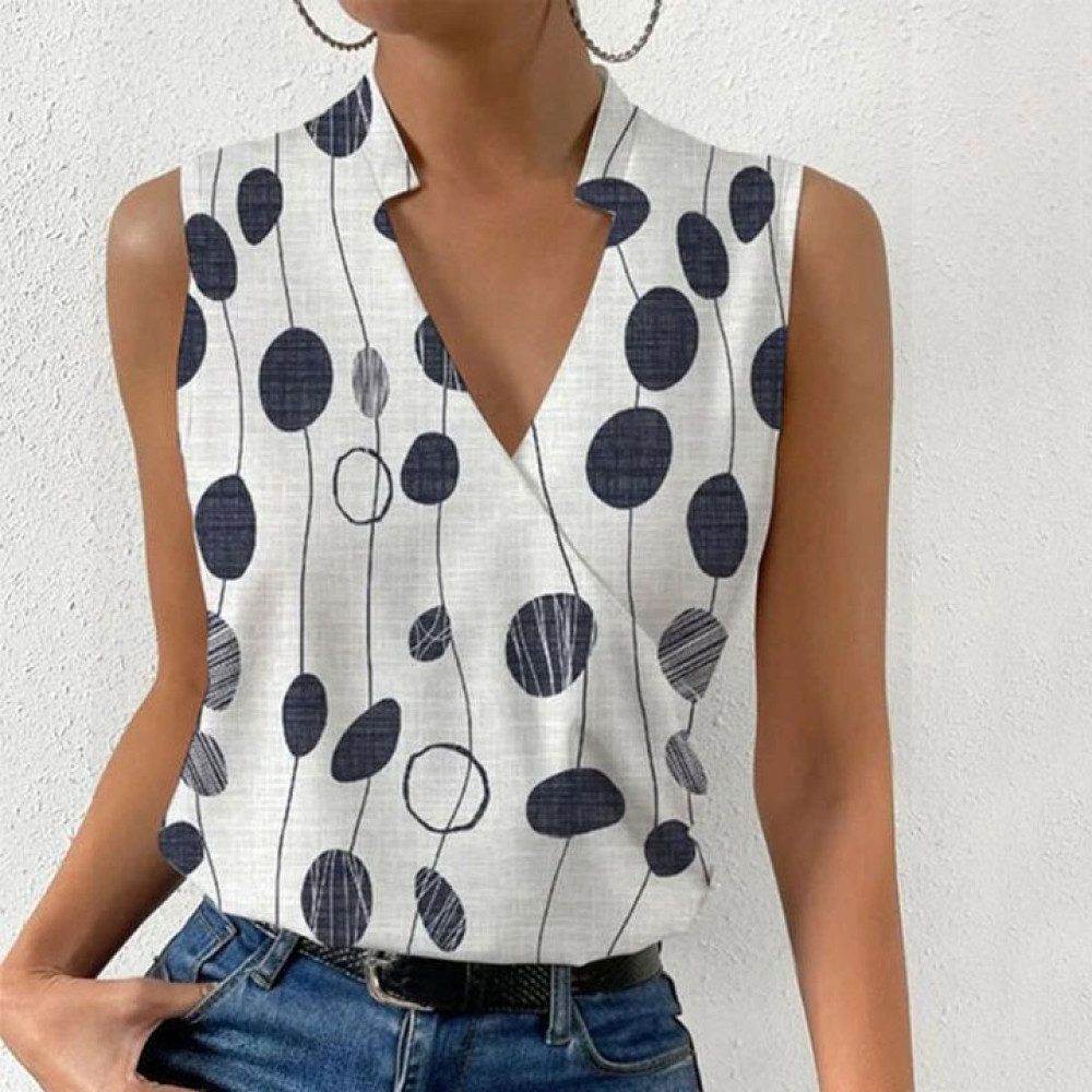 Polka Dot Print V-Neck Sleeveless Casual Blouse