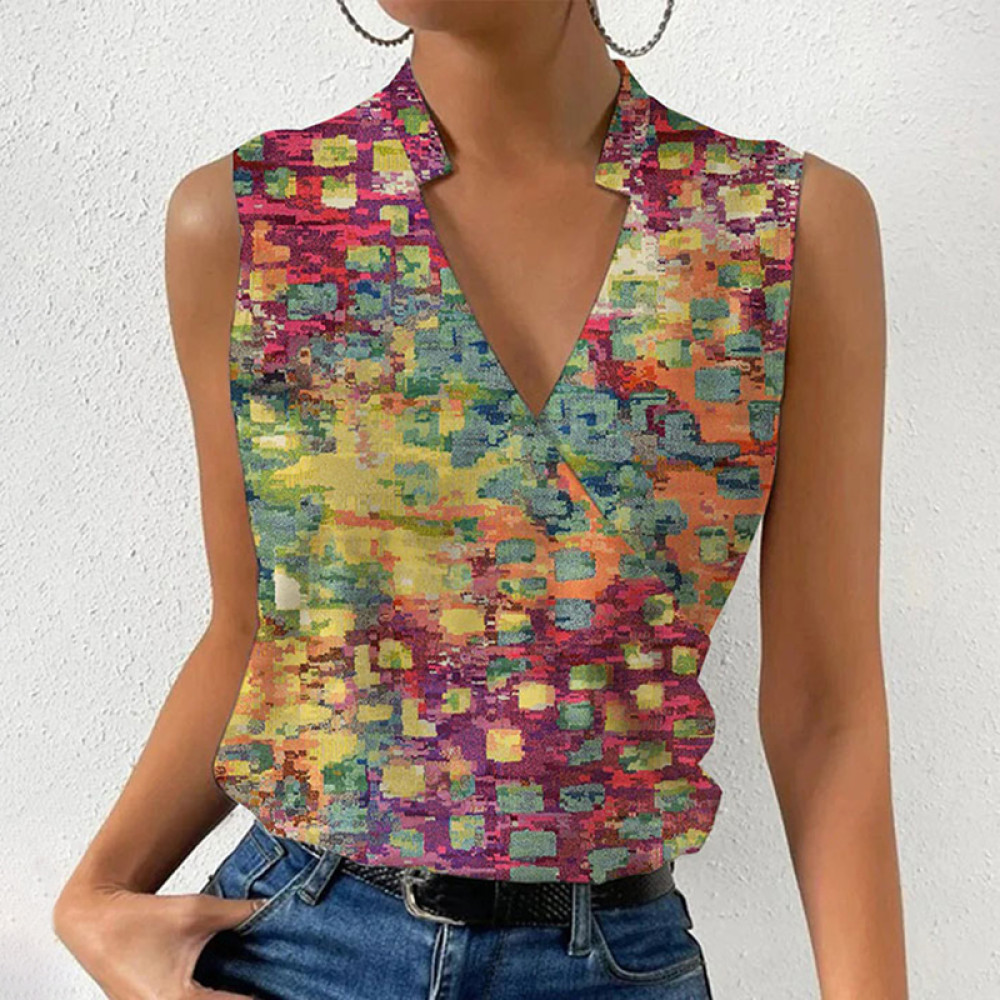 Polka Dot Print V-Neck Sleeveless Casual Blouse