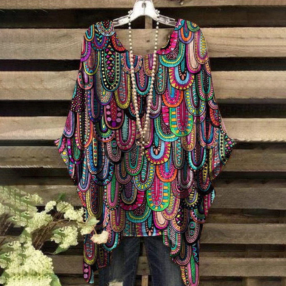 Retro Geometric Print Short Sleeve Casual T-Shirt