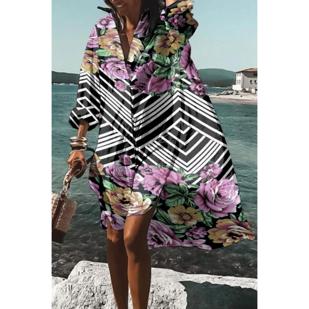 Rose Geometric Print Midi Dress