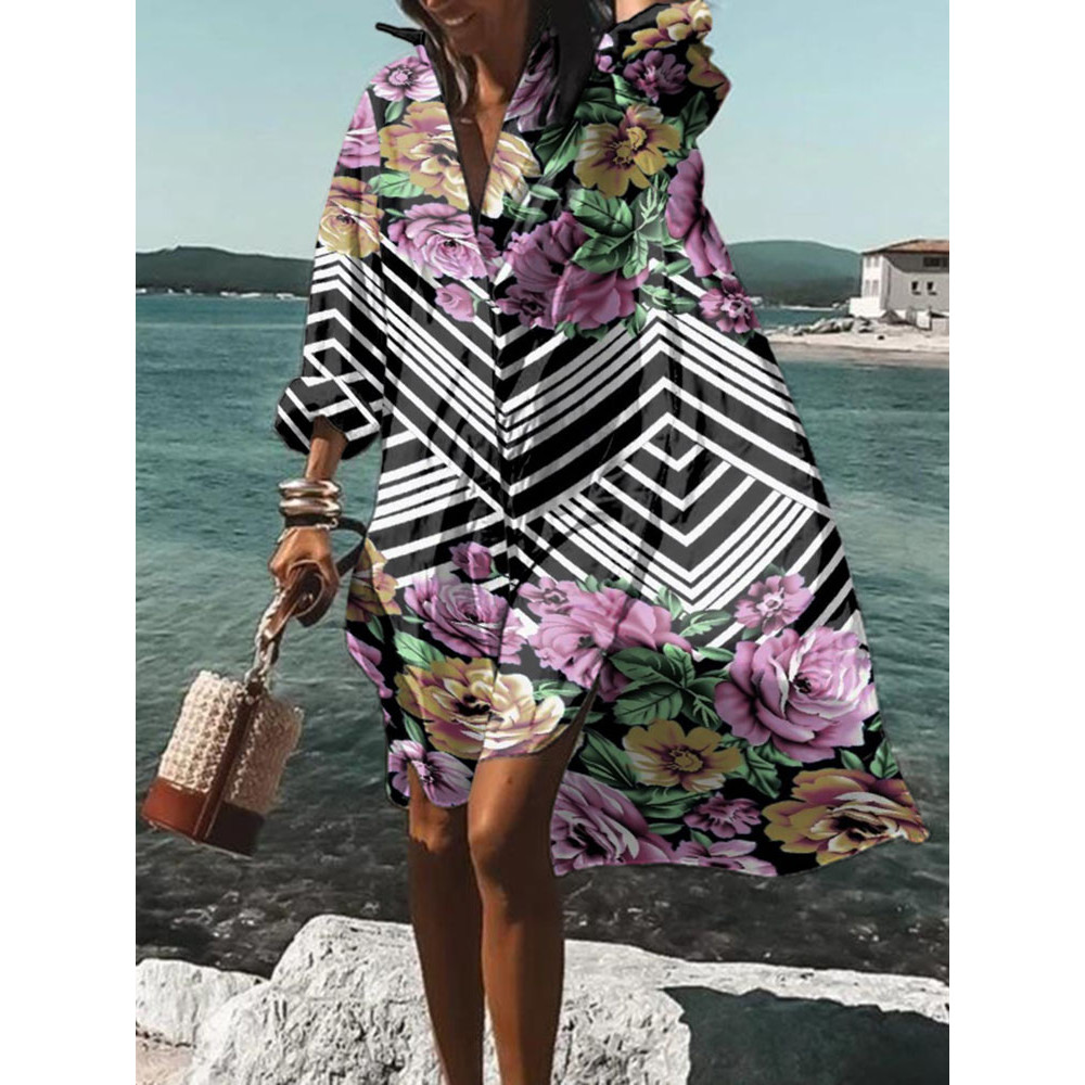 Rose Geometric Print Midi Dress