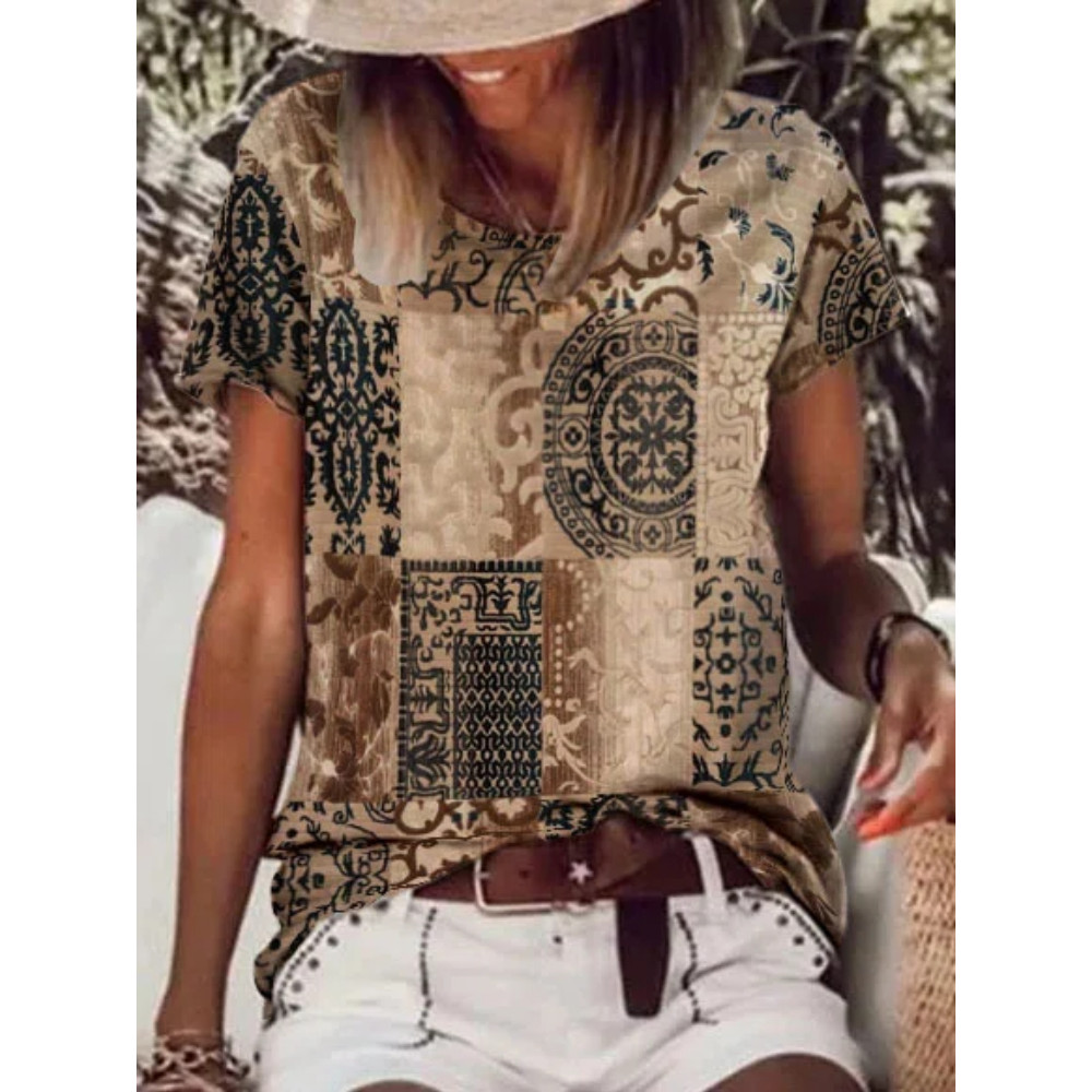 Round Neck Fashion Print Short Sleeve T-Shirt