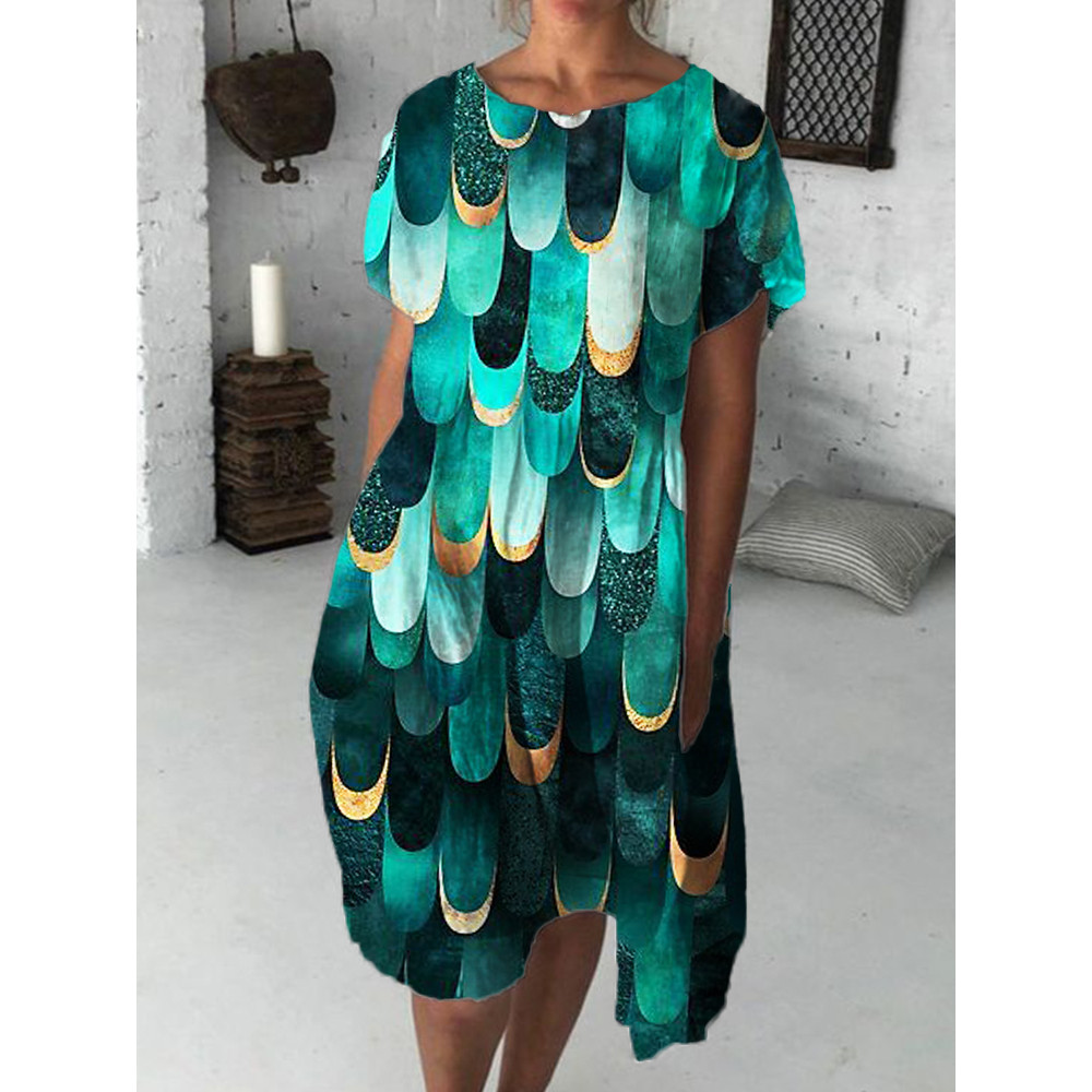 Scales Inspired Glitter Geometric Art Midi Dress