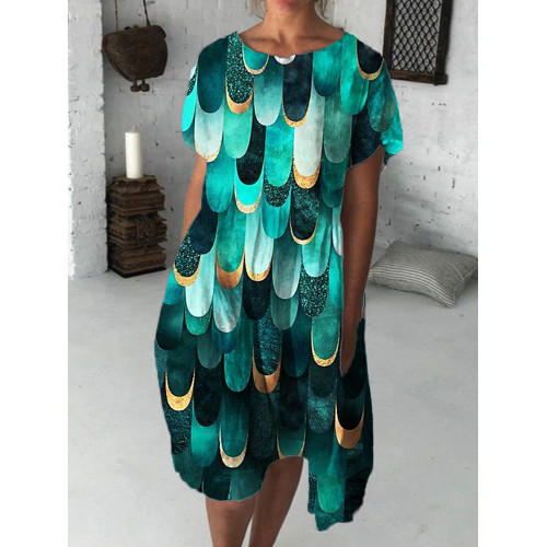 Scales Inspired Glitter Geometric Art Midi Dress