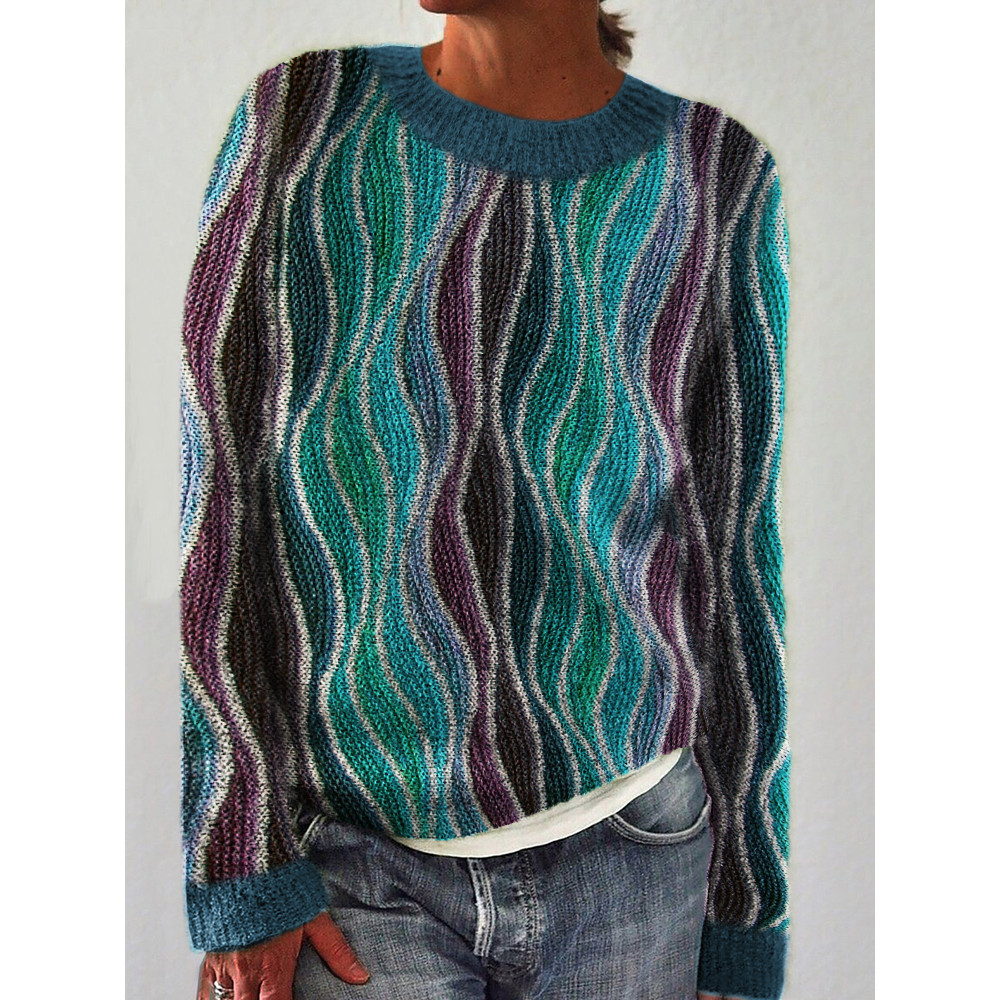 Sea Waves Inspired Vintage Knit Cozy Sweater