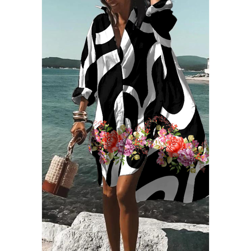Slouchy Wavy Floral-Print Midi Dress