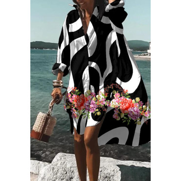 Slouchy Wavy Floral-Print Midi Dress