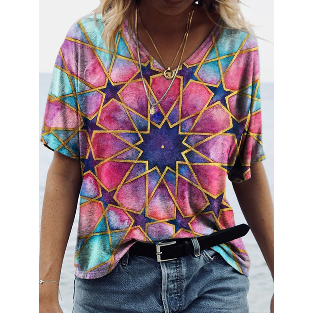 Stars Geometric Art V Neck T Shirt