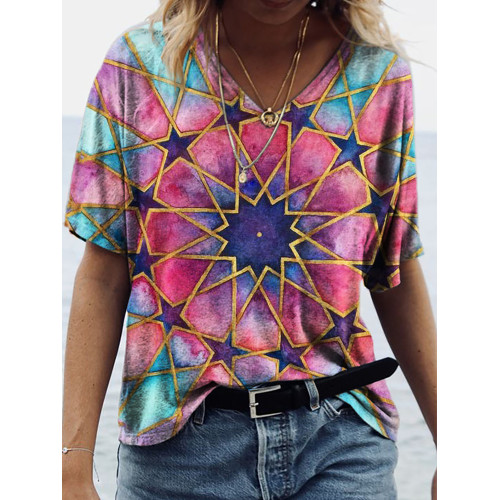 Stars Geometric Art V Neck T Shirt