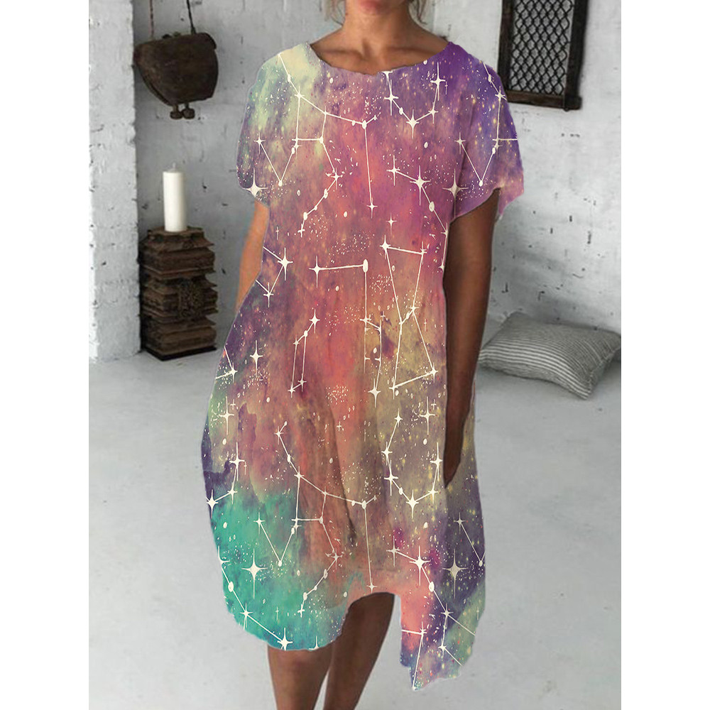 Universe Galaxy Geometric Pattern Art Midi Dress