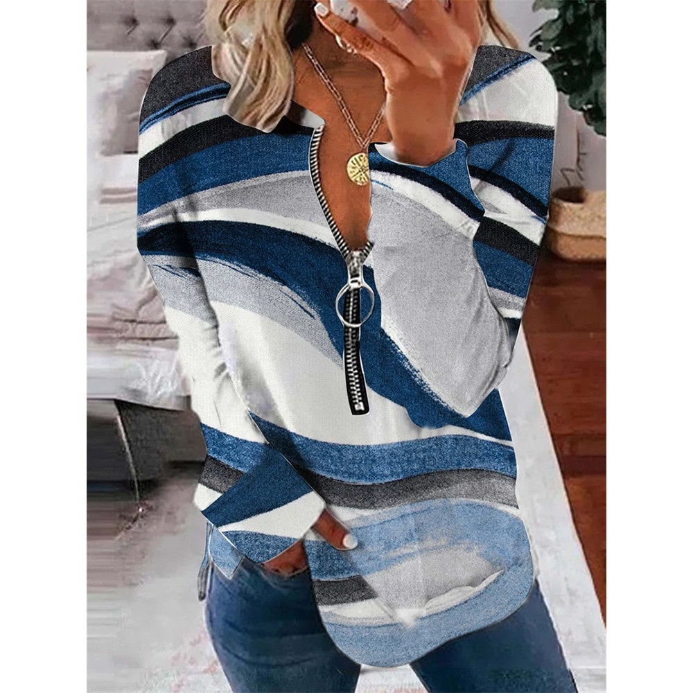 V-Neck Vintage Geometric Print Long Sleeve Casual Sweatshirt